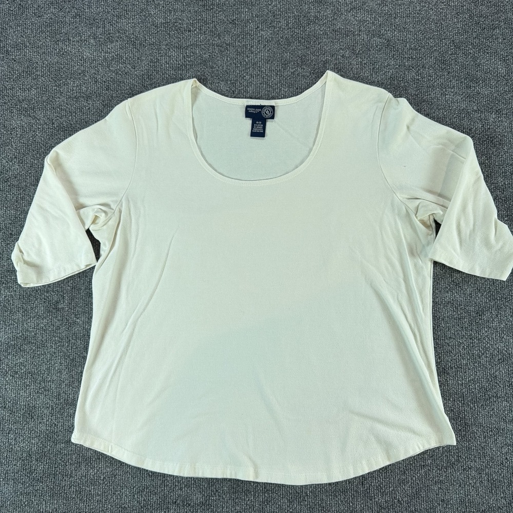 Venezia Jeans Cream Scoop Neck Elbow Sleeve Ribbed Knit Top Plus Size 18/20